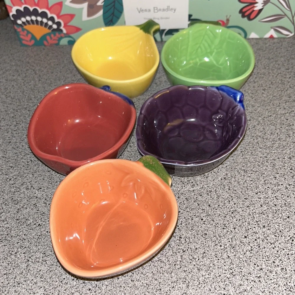 English set of 5 fruit ceramic pinch bowls